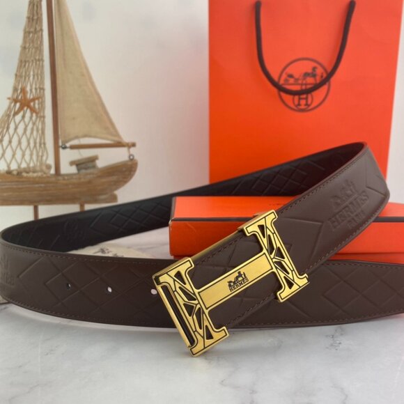 Hermes Other - Impeccable Hermes Brown Leather Belt with Striking Gold H Hardware